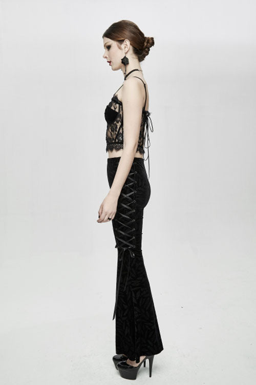 Black Adjustable Flocking Ribbons Decorated Lace Halter Gothic Corset - Product - 6