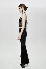 Black Adjustable Flocking Ribbons Decorated Lace Halter Gothic Corset - Product - 6