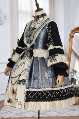 Multi-Color Finches In The Mirror Print Cardigan Long Sleeves Princess Ruffled Classic Lolita OP Dress - Product - 5