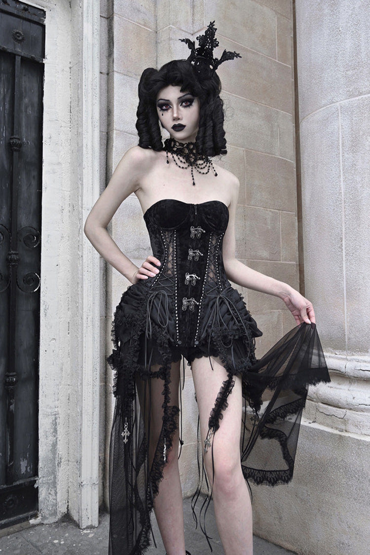 Black [Hell Alice] Hollow Lace-Up Fishbone Gothic Lolita Dress Corset - Product - 10