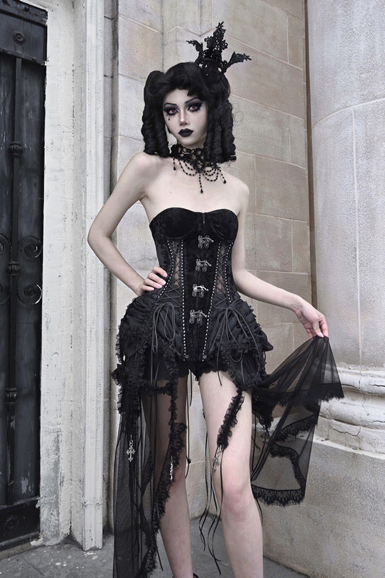 Black [Hell Alice] Hollow Lace-Up Fishbone Gothic Lolita Dress Corset - Product - 10