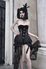 Black [Hell Alice] Hollow Lace-Up Fishbone Gothic Lolita Dress Corset - Product - 10
