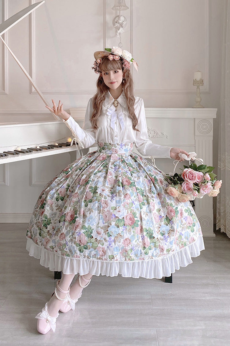 White [Afternoon Tea] Floral Printed Ruffled Sweet Lolita Skirt - Product - 2