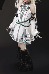 White [Mecha Battle Maiden] Stand Collar Print Futuristic Style Sweet Handsome Lolita Dress - Product - 9