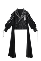 Black [Shadow Dragon Diving Into the Abyss] Long Sleeves Jacquard Embroidered Gothic Chinese Inspired Hanfu Ouji Lolita Set - Coat(Only) - 15