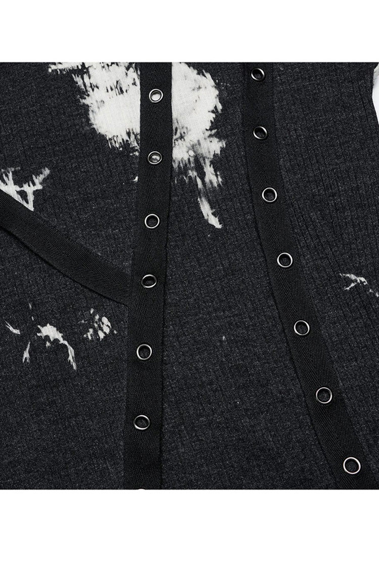 Black/White Punk Asymmetric Metal Buckle Side Button Tie Dye High Neck Basic Long Sleeve Men's Shirt - Product - 6