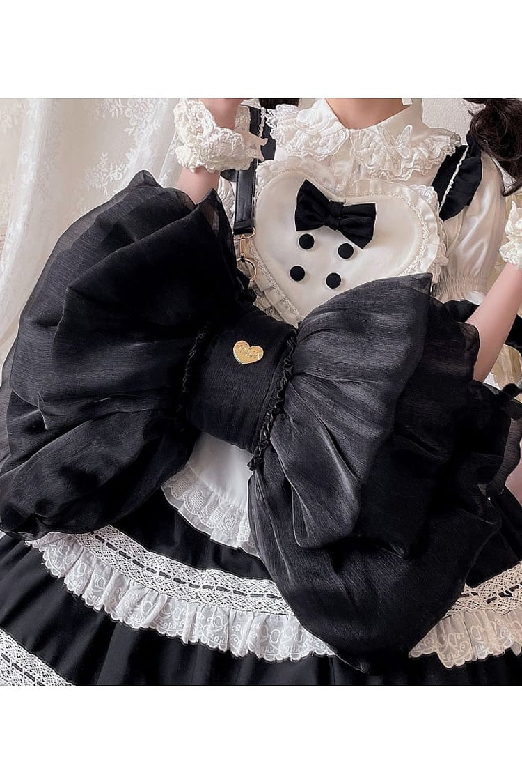 Black Big Bowknot Metal Heart Nameplate Lolita Backpack - Product - 8