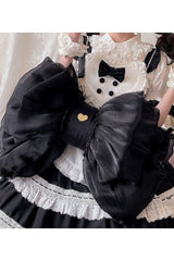 Black Big Bowknot Metal Heart Nameplate Lolita Backpack - Product - 8