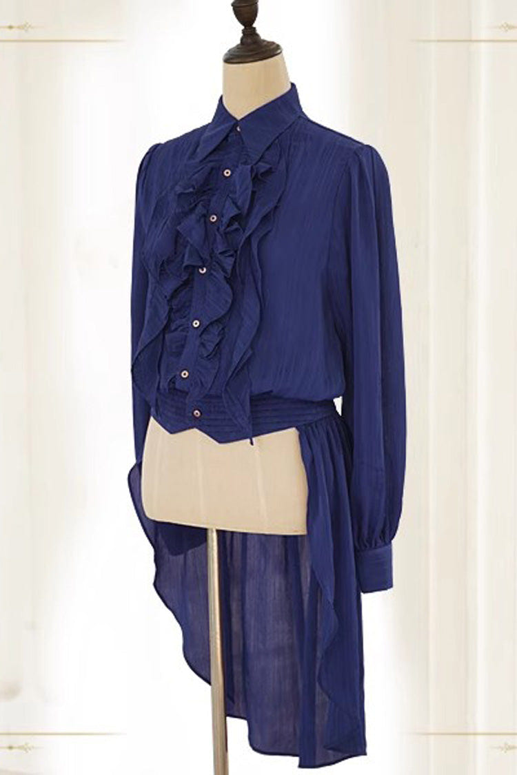 The Eternal Moonlit Night Song Ouji Fashion Classic Prince Handsome Lolita Long Swallowtail Blouse 2 Colors - Blue - 2