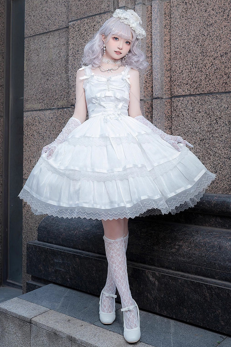 White Sleeveless Multi-layer Ruffle Bowknot Sweet Princess (Dress Only) detail view 9
