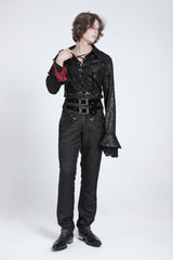 Black Long Trumpet Sleeves Lace-Up Men's Gothic Swallow-tailed Blouse - Product - 5