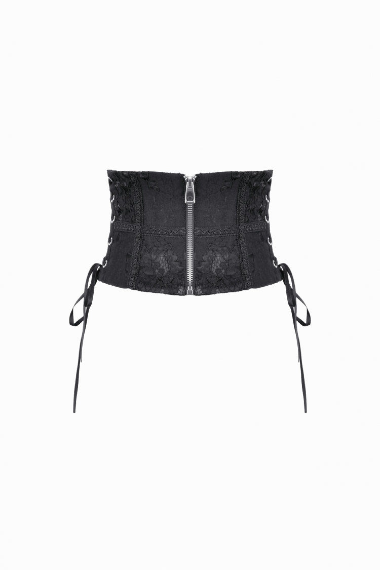 Black Floral Pattern Lace-Up Zippered Women's Gothic Waist Corset - Product - 3