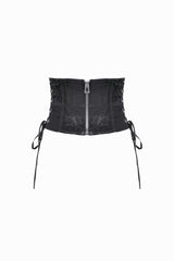 Black Floral Pattern Lace-Up Zippered Women's Gothic Waist Corset - Product - 3