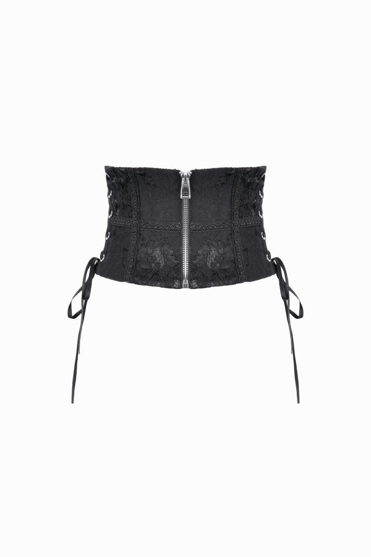Black Floral Pattern Lace-Up Zippered Women's Gothic Waist Corset - Product - 3