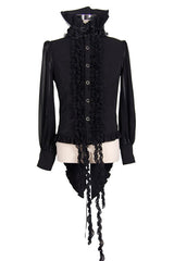 Black High Collar Lace Up Dovetail Hem Mens Gothic Blouse - Product - 5