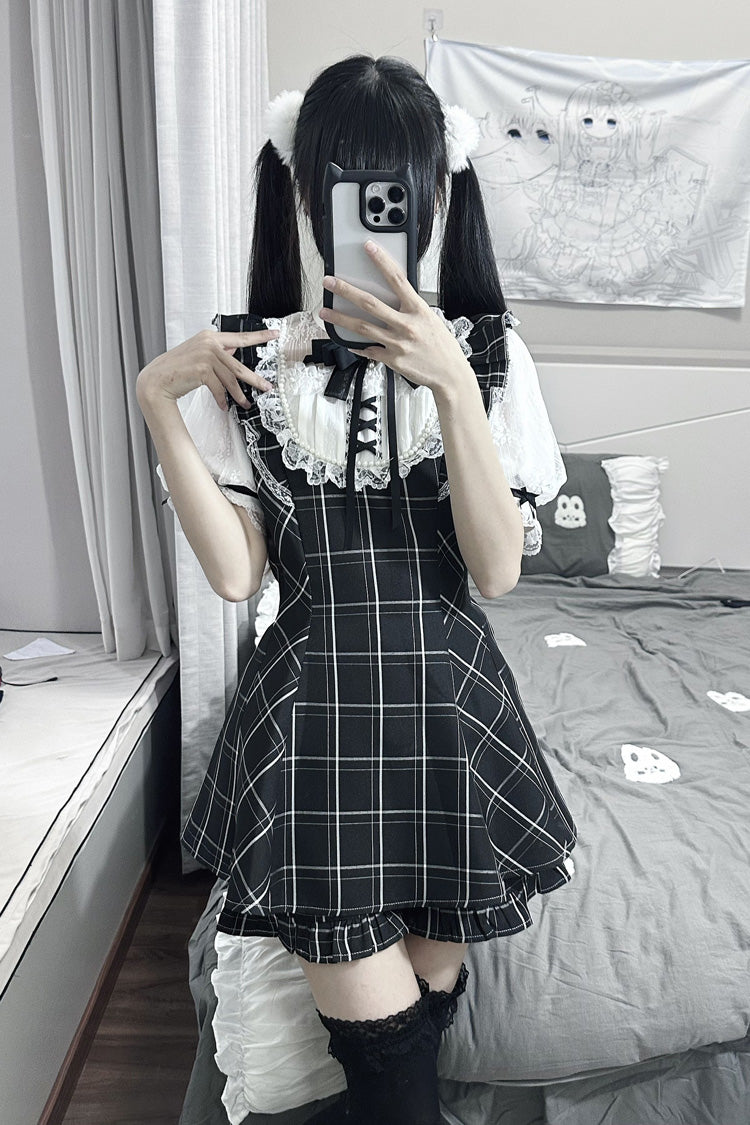 [First Love Contract] Print Bowknot Lace Gothic Jirai Kei Dress Set 4 Versions - Product - 10