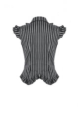 Black/White Vertical Striped Turn-down Collar Ruffled Women's Gothic Blouse with Detachable Tie - Product - 16