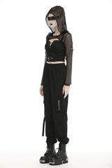 Black Long Sleeves Fishnet Mesh Women's Gothic Punk Hooded Cape - Product - 2
