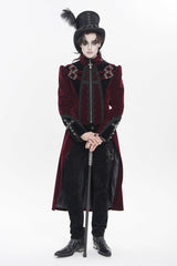 Red Stand Collar Long Sleeves Embroidered Color-Blocked Buckled Zippered Men's Gothic Palace Jacket - Product - 9