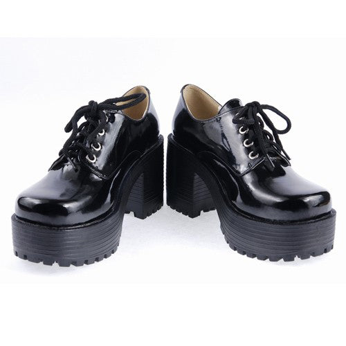 Black Round Toe Army Style Platform Classic Lolita Shoes - Product - 4