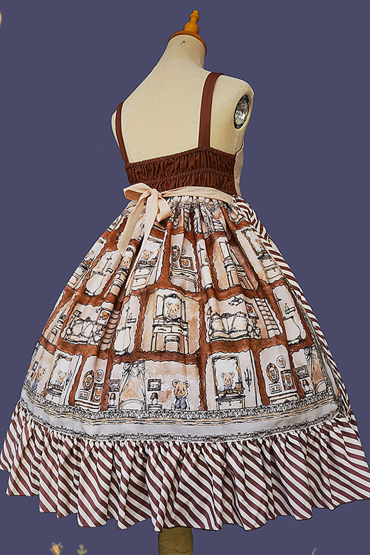 Brown Underground Bear Print Ruffle Bowknot Sweet (Dress Only) detail view 10
