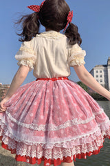 [Wave Candy] Triple-Layered Print Ruffle Bowknot Sweet Lolita Skirt 3 Colors - Product - 10