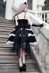 Black Triple-Layered Ruffle Embroidery Bowknot Gothic Lolita Jsk Dress - Product - 3