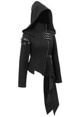 Black Hooded Asymmetrical Zipper Womens Punk Jacket - Product - 5