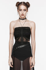 Black Sleeveless Skeleton Embroidery Ripped Women's Gothic Corset - Black - 1