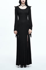 Black Sexy Stretchy Hooded Knitted Flared Sleeves Fishtail Womens Gothic Dress - Black - 1