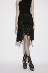 Black Lace Lace-Up Irregular Mesh Pleated Eyelet Women's Punk Skirt - Product - 4