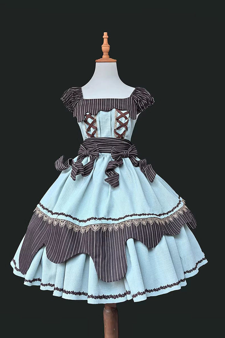 [Strawberry and Mint Chocolate] Double-Layered Printed Bow Lace-Up Irregular Sweet Lolita Dress 2 Colors - Product - 2