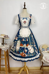 Dark Blue [Tea Party] Short Sleeves Print Ruffle Bowknot Lace Sweet Elegant Lolita Dress - Product - 10