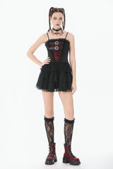 Black/Red Sleeveless Multi-Layered Lace Lace-Up Women's Grunge Cake Slip Dress Graduation Dress - Product - 6