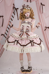 Pink [Shengqiao Tata] Sleeveless Print Ruffle Bowknot Lace-Up Sweet Elegant Lolita Jsk Dress - Product - 22