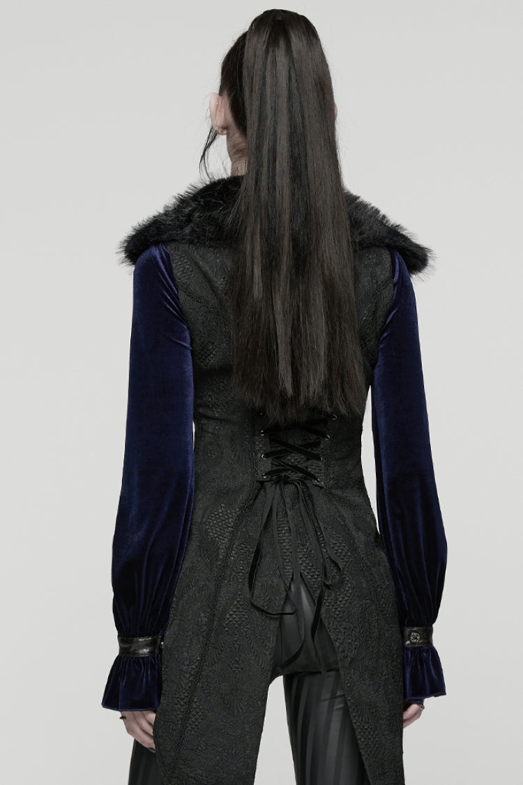 Black Sleeveless Jacquard Buckled Swallow-tailed Women's Gothic Vest - Product - 3