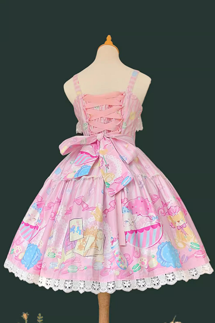 Pink [Macaron Dolly House] Sleeveless Print Bowknot Sweet Lolita Jsk Dress - Product - 6