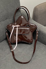 Chocolate Patent Leather Star Bow Sweet Lolita Handbag - Product - 7