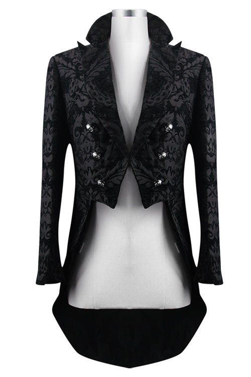 Black Gothic Jacquard Mens Coat With Slit - Product - 4