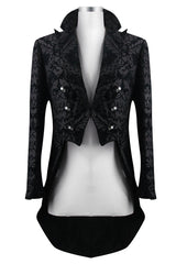 Black Gothic Jacquard Mens Coat With Slit - Product - 4