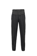 Black Retro Mid High Waist Micro Elastic Striped Woven Stitching Three Dimensional Jacquard Men's Gothic Trousers - Product - 5