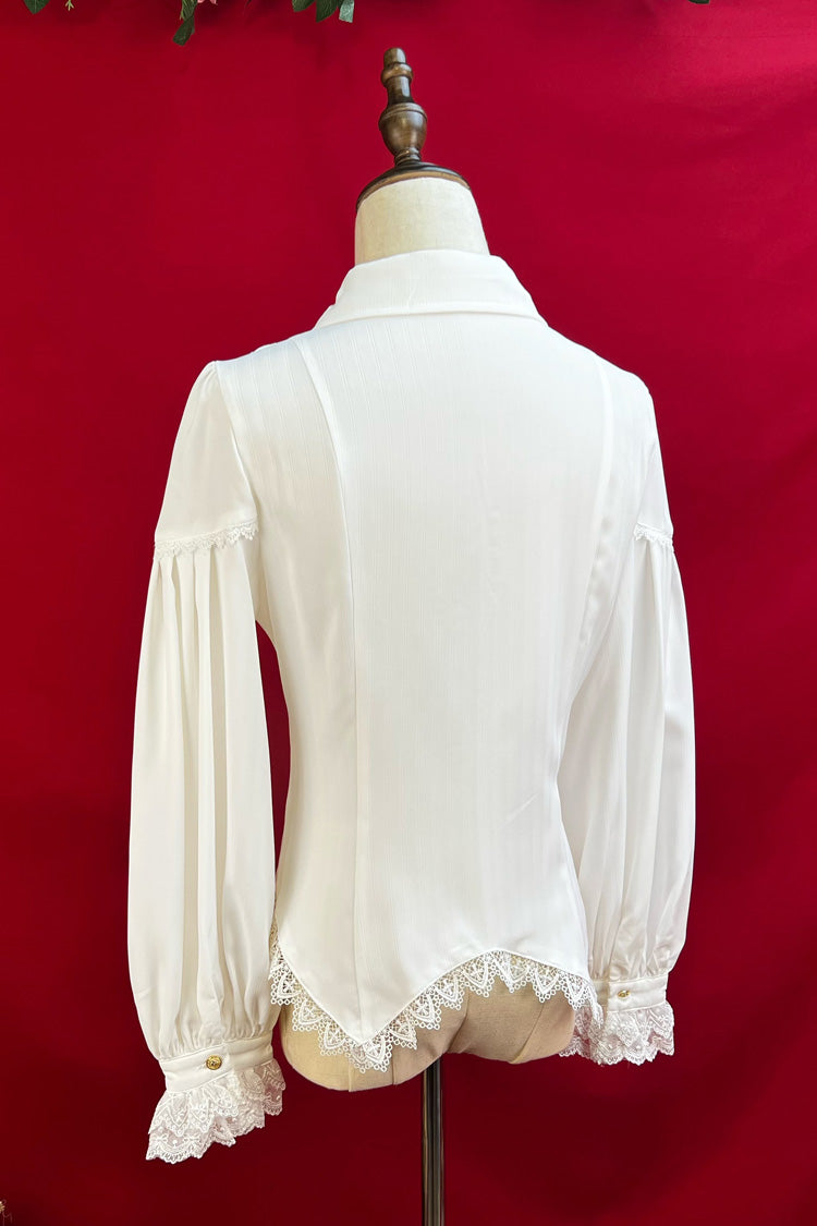 [Late Night] Lapel Collar Long Sleeves Ruffle Lace Slim Sweet Lolita Blouse 6 Colors - Product - 3