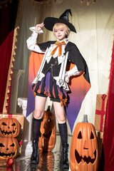 Black/Brown [Little Devil] Stand Collar Long Sleeves Gradient Print Ruffle Bowknot Gothic Prince Ouji Lolita Set - Product - 2