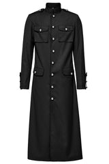 Black Stand Collar Slim Big-Pocket Men's Gothic Coat - Product - 5