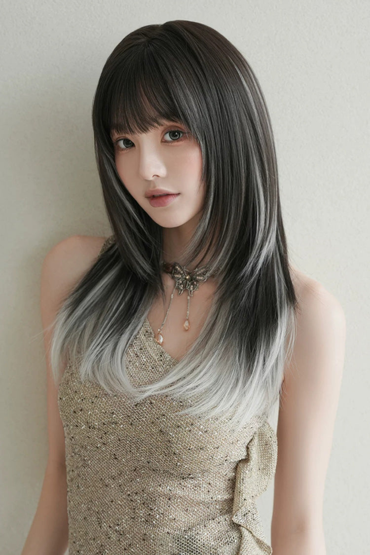 Black/Grey Highlights High‑Layered Daily Sweet Youth‑Enhancing Cosplay Lolita Wig - Black/Grey - 1