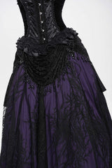 Black/Purple Floral Embroidered Beaded Women's Gothic Long Skirt - Product - 6