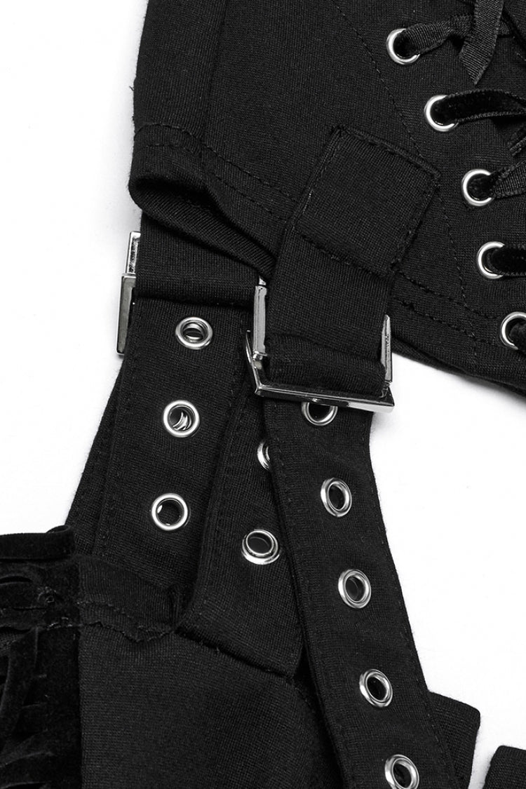Black Tassel Lace-Up Detachable Women's Punk Pants - Product - 8