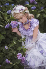 Purple [Endless Summer] Round Collar Sleeveless Hime Sleeves Printed Ruffled Bow Lace Sweet Lolita Dress - Product - 6