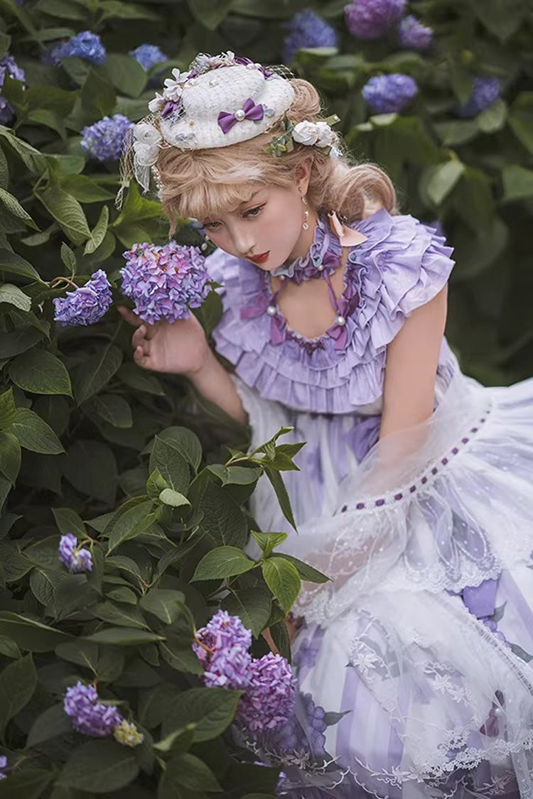 Purple [Endless Summer] Round Collar Sleeveless Hime Sleeves Printed Ruffled Bow Lace Sweet Lolita Dress - Product - 6