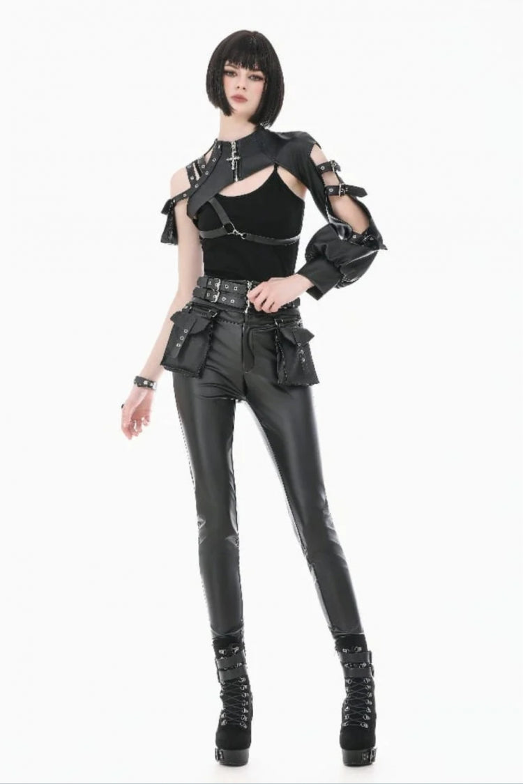 Black Cut-Out Asymmetric Buckled Eyelet Women's Punk Shrug - Product - 5